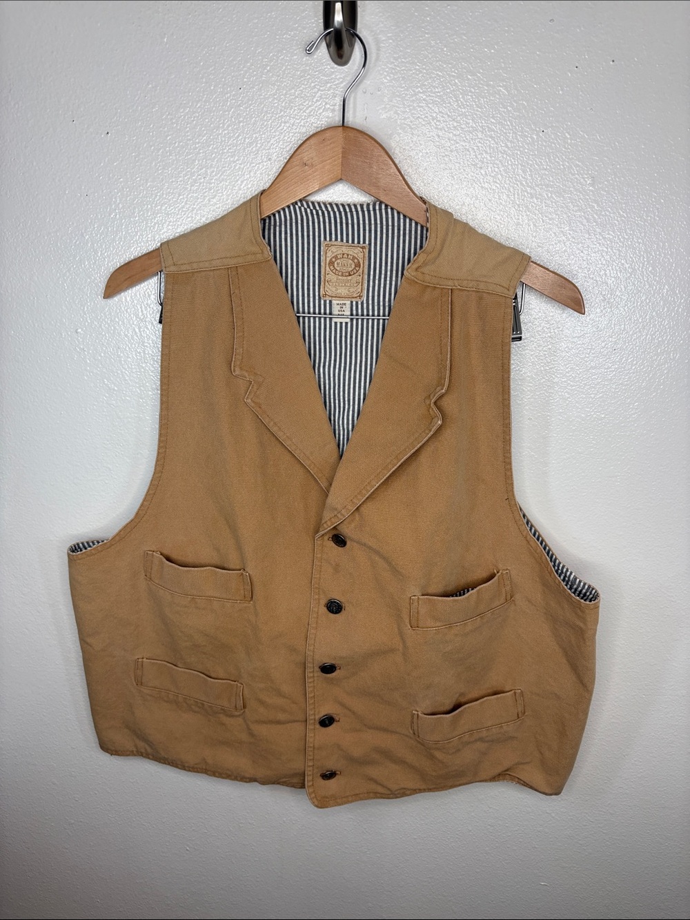 Wah Maker Tan Canvas Button Up Western Vest Men Size XL Made in USA